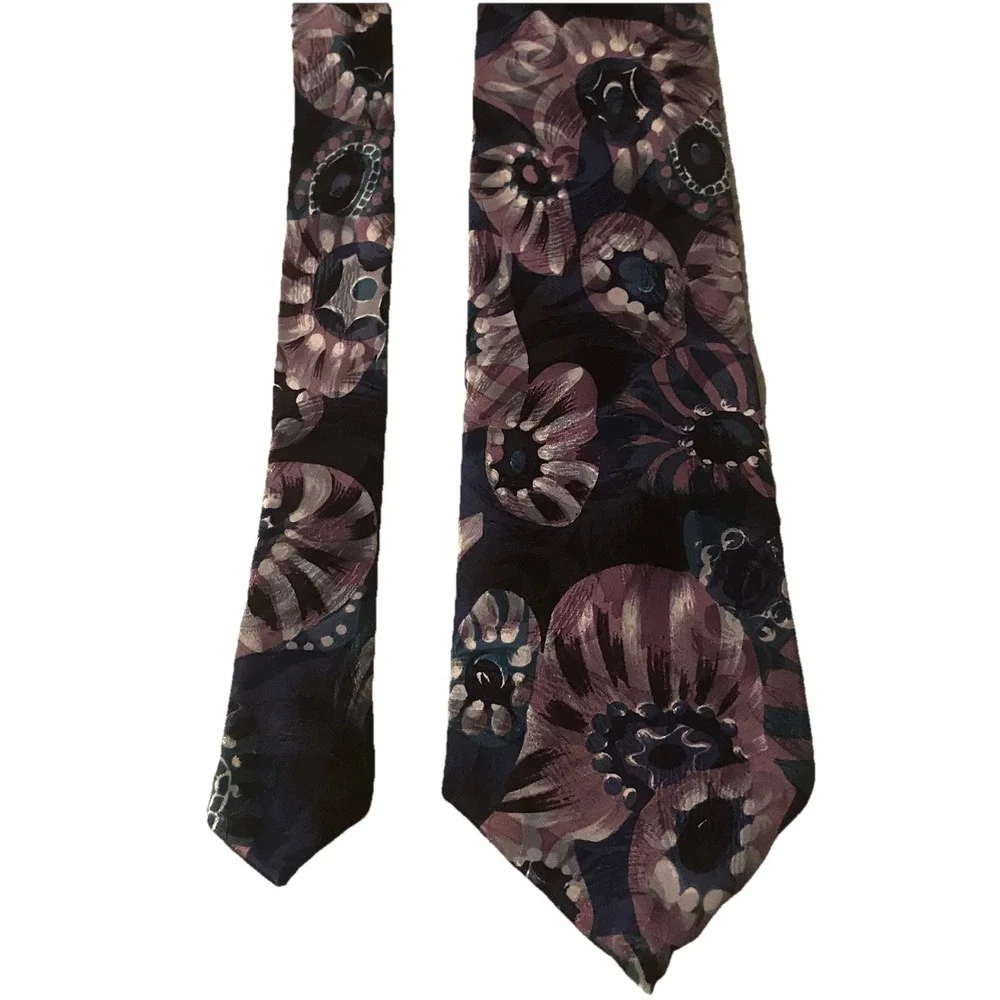 x'Andrini 100% Italian Silk Men's‎ Necktie Black/Mauve Made In USA-54